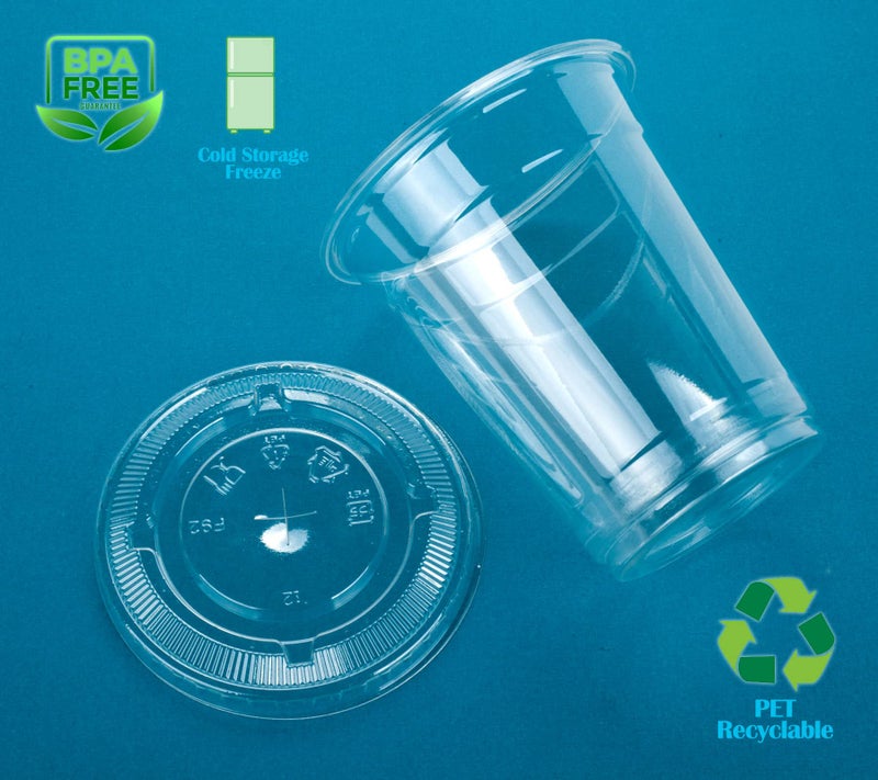 Golden Apple Cup series, 12oz-50sets Clear Plastic cups with Flat lids with hole, BPA Free - Image 3